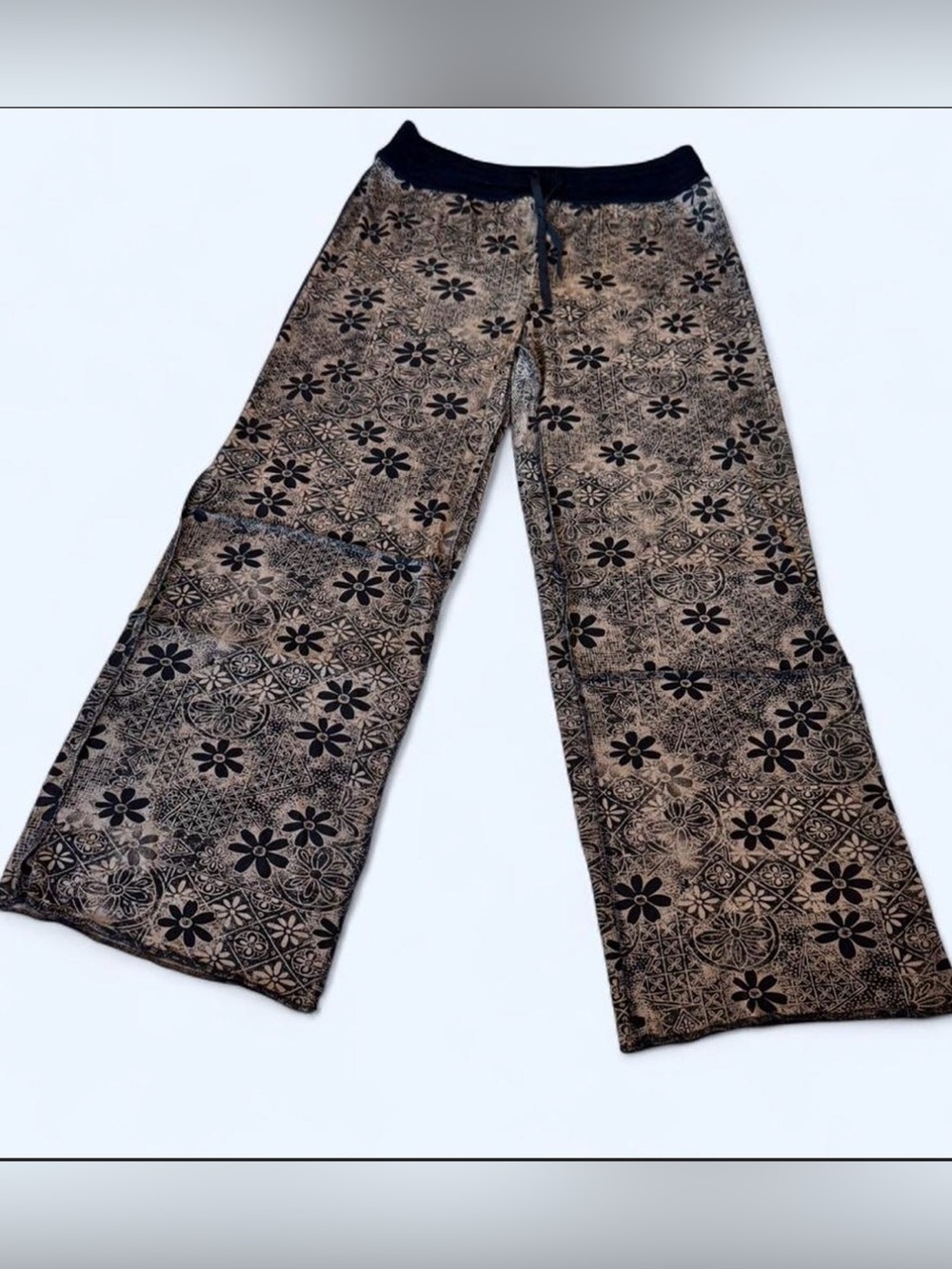 Chico's Brown Knit Traveliers pants - Brown & Black distressed flower graphic 2